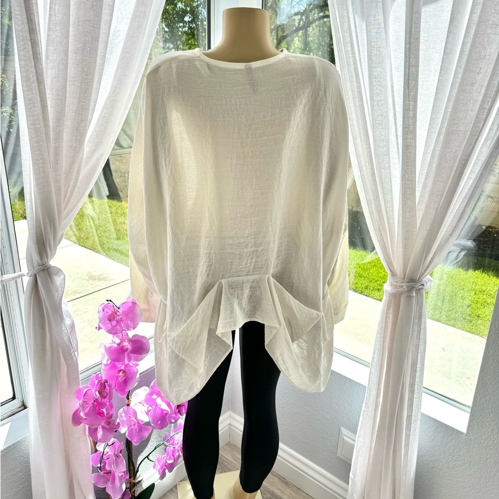 Kedem Sasson Langelook White Linen One Size Top Tunic Blouse Off White EUC - Picture 7 of 11